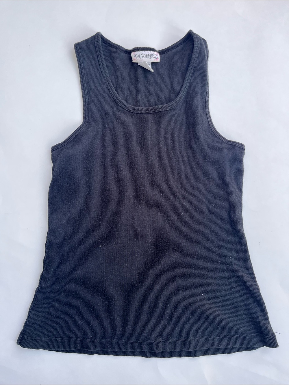 VTG Y2K L.A. Kitty Basic Black Tank Top Ribbed Stretch Sz Juniors XL